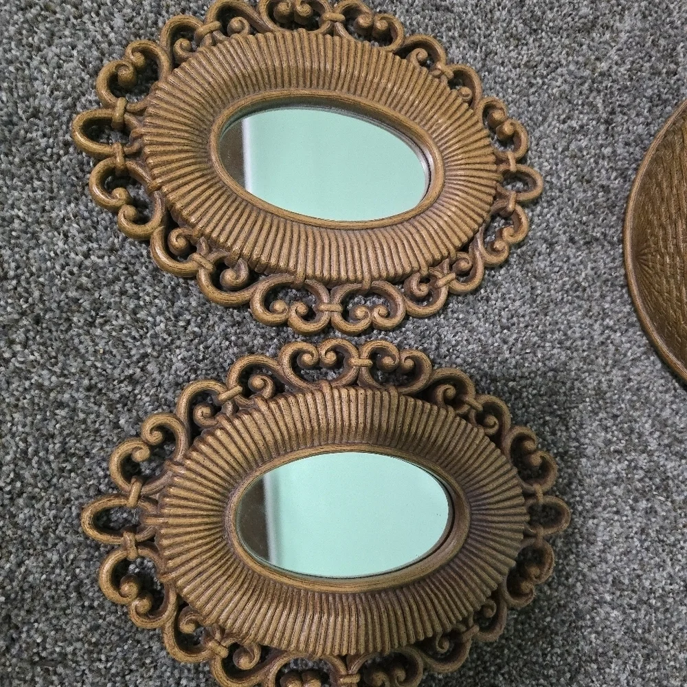 Vintage Homco Mirrors, Basket Faux Wicker Basket Weave Oval  MCM Gallery wall